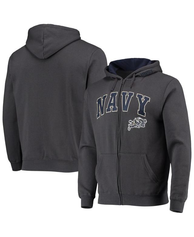 Mens Colosseum Charcoal Navy Midshipmen Arch & Logo 3.0 Full-Zip Hoodie NVY CHARCO Product Image