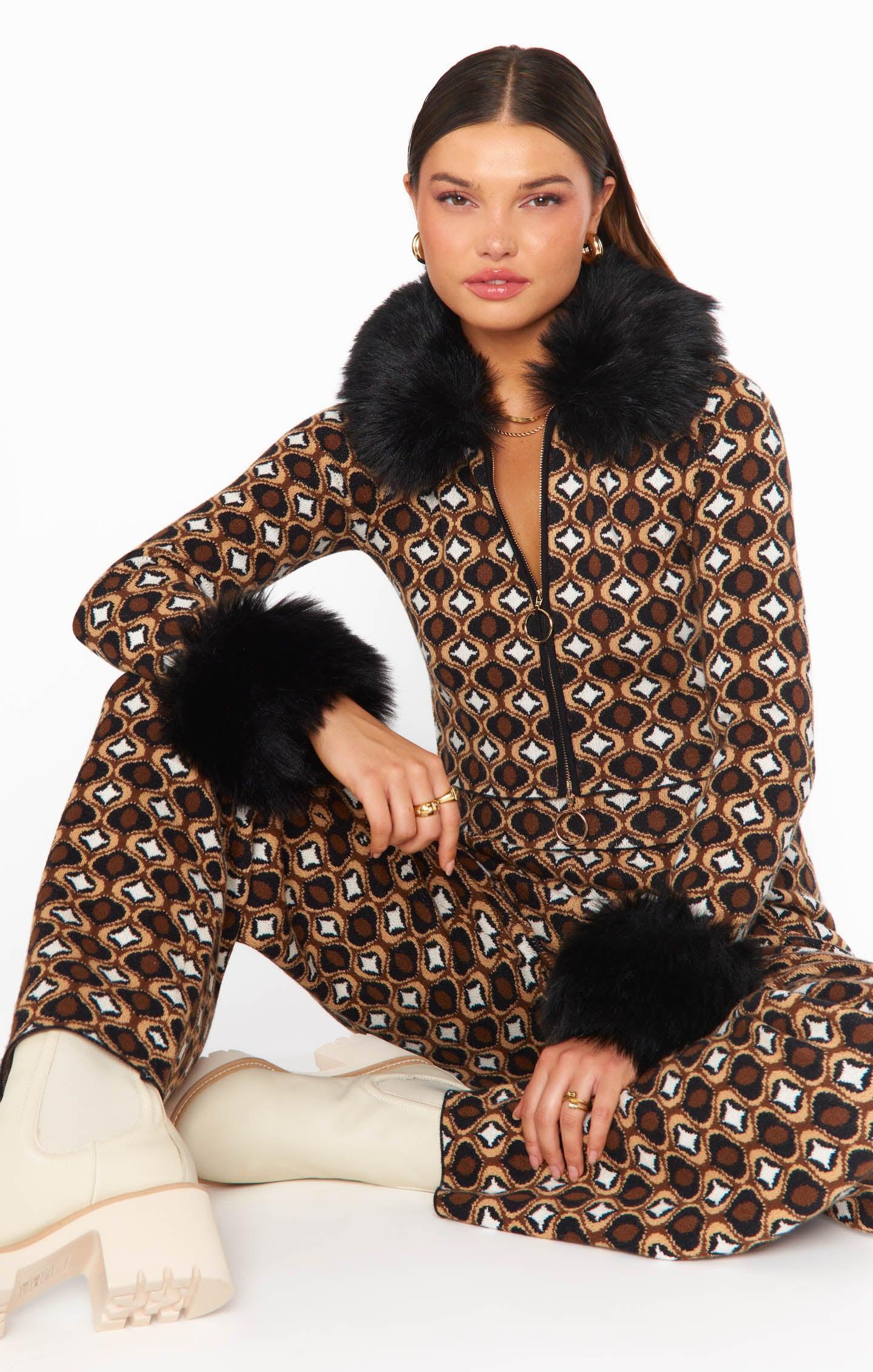 Zermatt Zip Up ~ Neutral Geo Jacquard Faux Fur Product Image