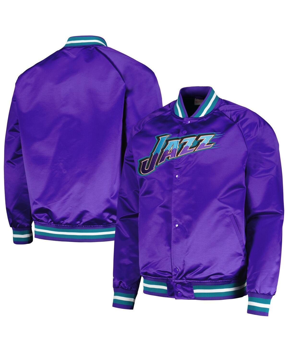 Mens Mitchell & Ness Purple Utah Jazz Hardwood Classics Throwback Wordmark Raglan Full-Snap Jacket Product Image