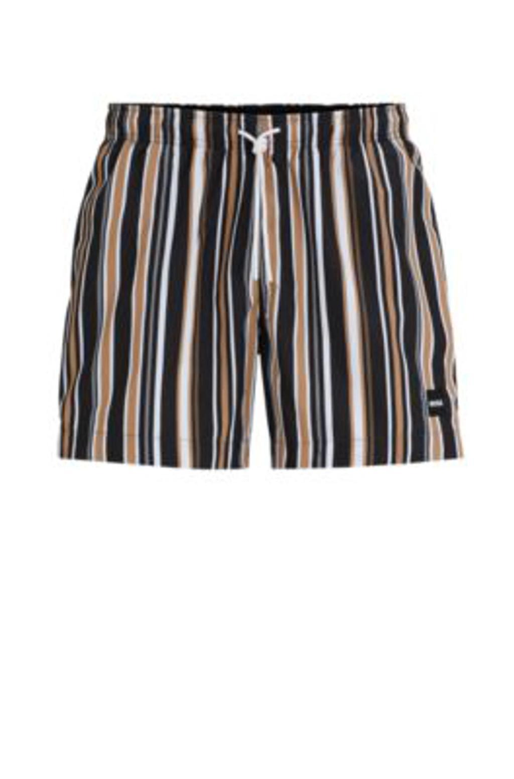 Fully Lined Swim Shorts In Striped Quick-dry Fabric In Black Product Image