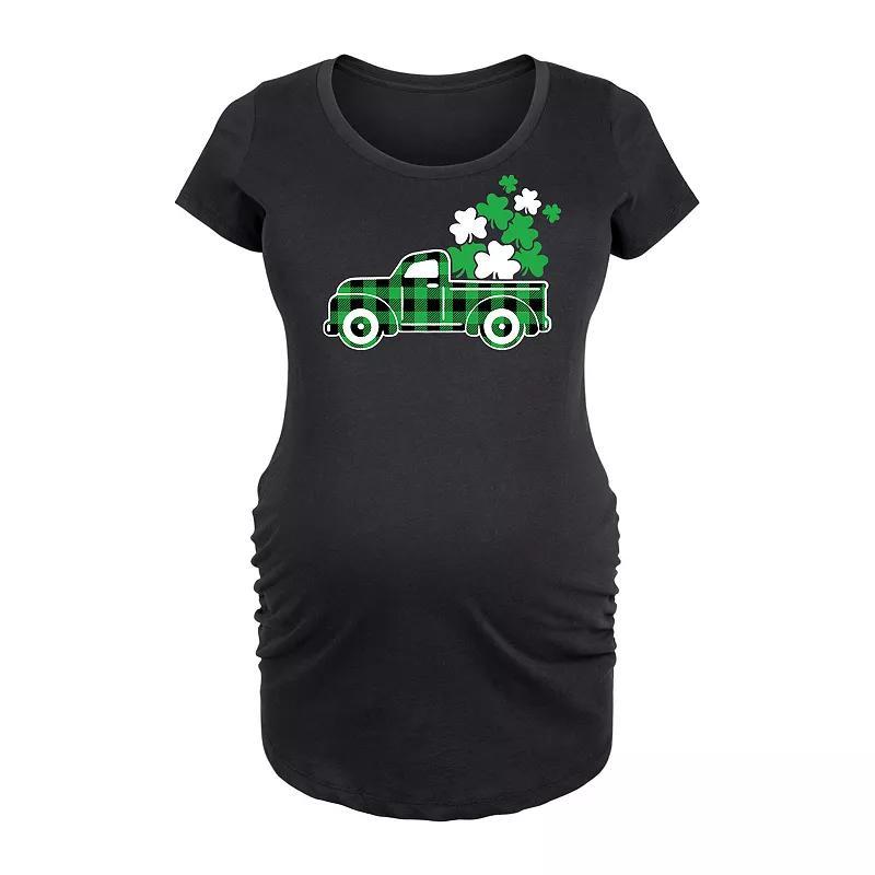 Maternity Irish Plaid Truck Graphic Tee, Womens Med Grey Product Image