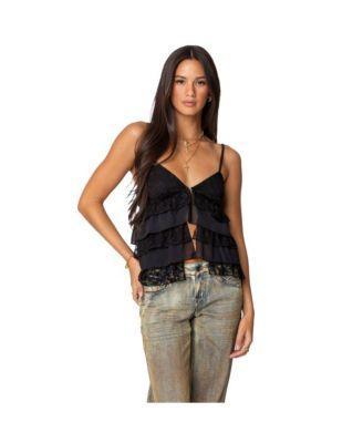 Women's Lacey Split Front Ruffle Tank Top Product Image