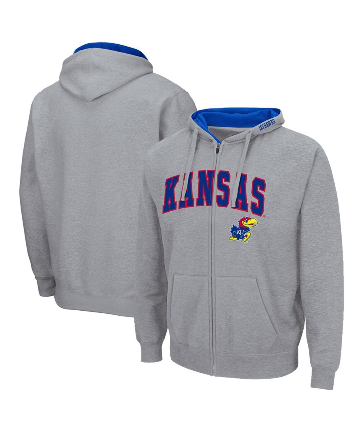 Mens Colosseum Heathered Gray Kansas Jayhawks Arch & Logo 3.0 Full-Zip Hoodie Product Image