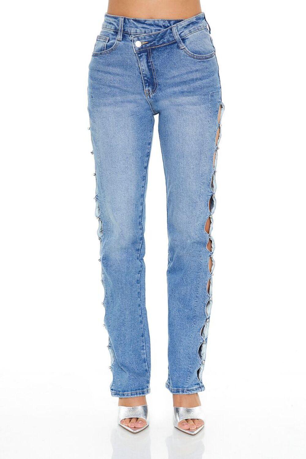 Rhinestone Cutout Straight Jeans | Forever 21 Product Image