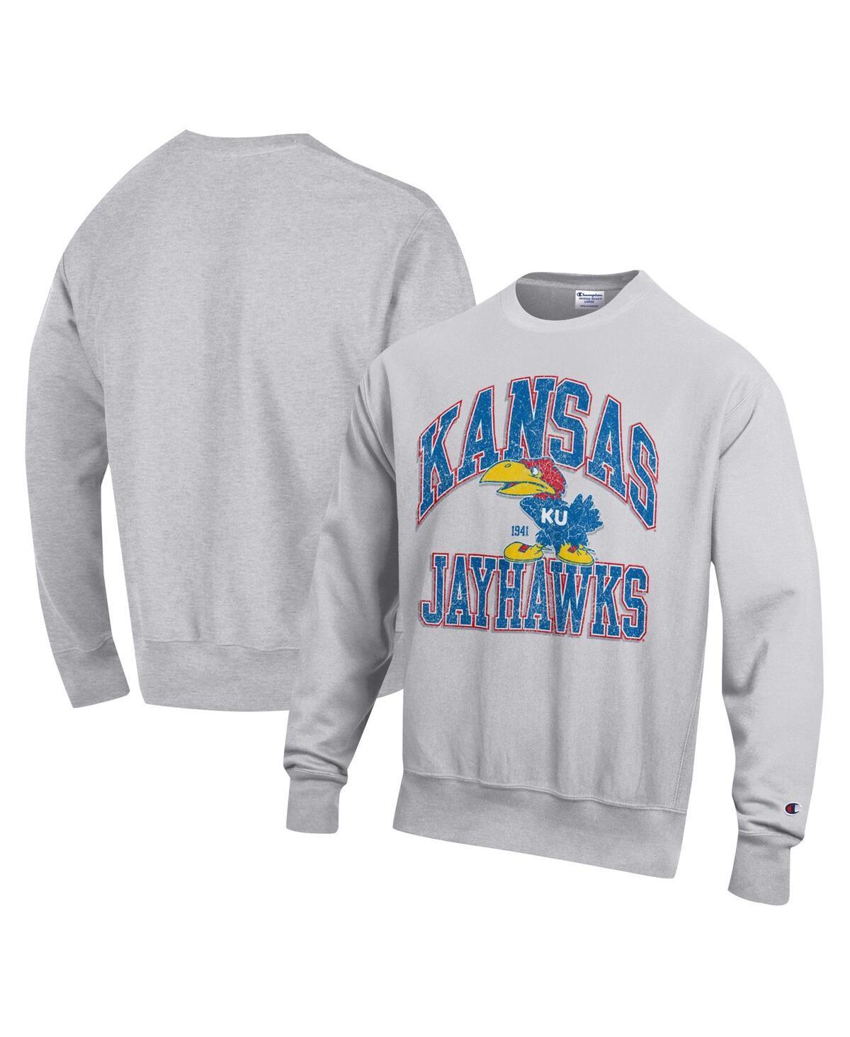 Mens Champion Heather Gray Kansas Jayhawks Vault Late Night Reverse Weave Pullover Sweatshirt Product Image