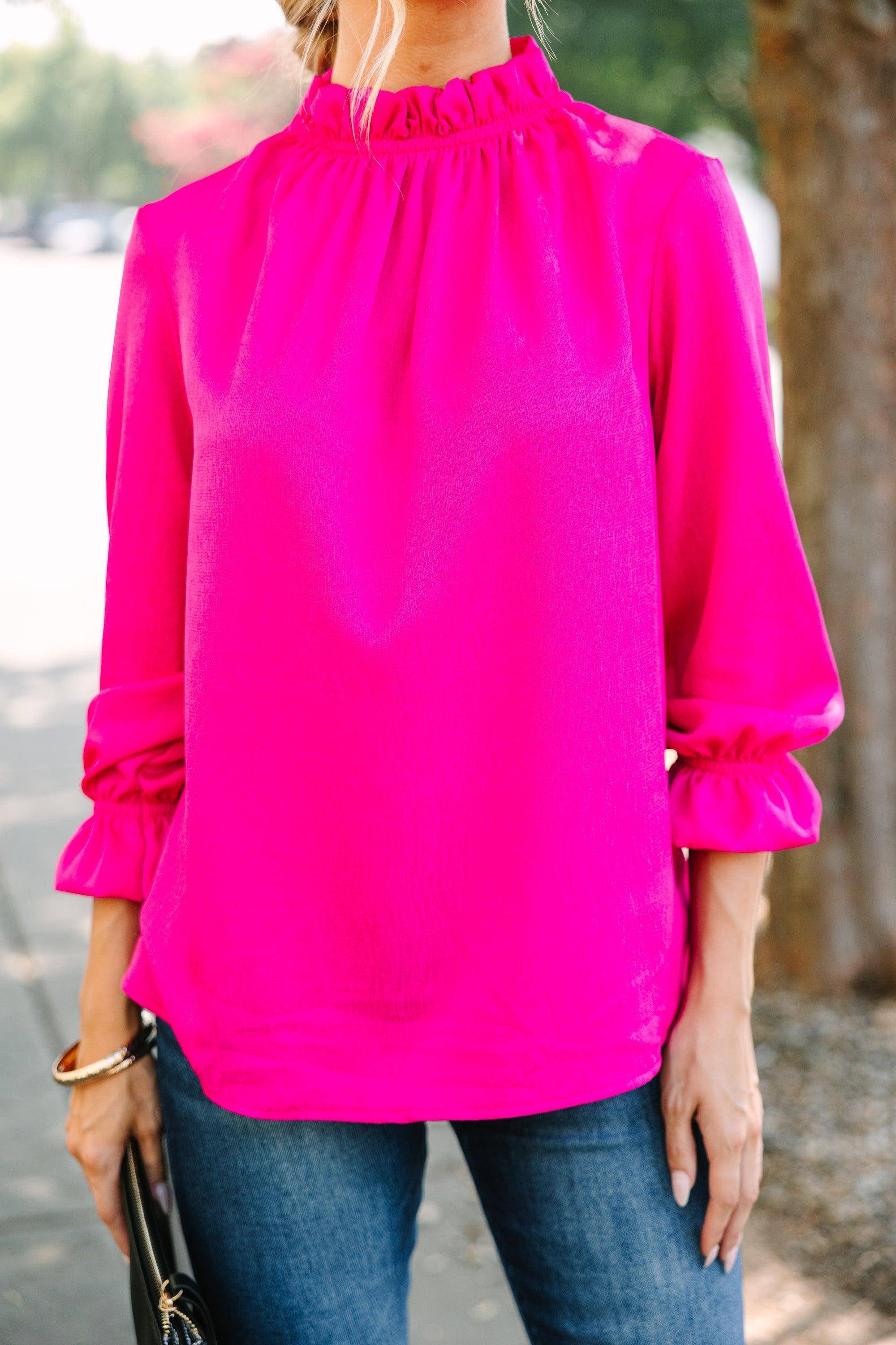 Tried And True Fuchsia Pink Ruffled Blouse Female Product Image