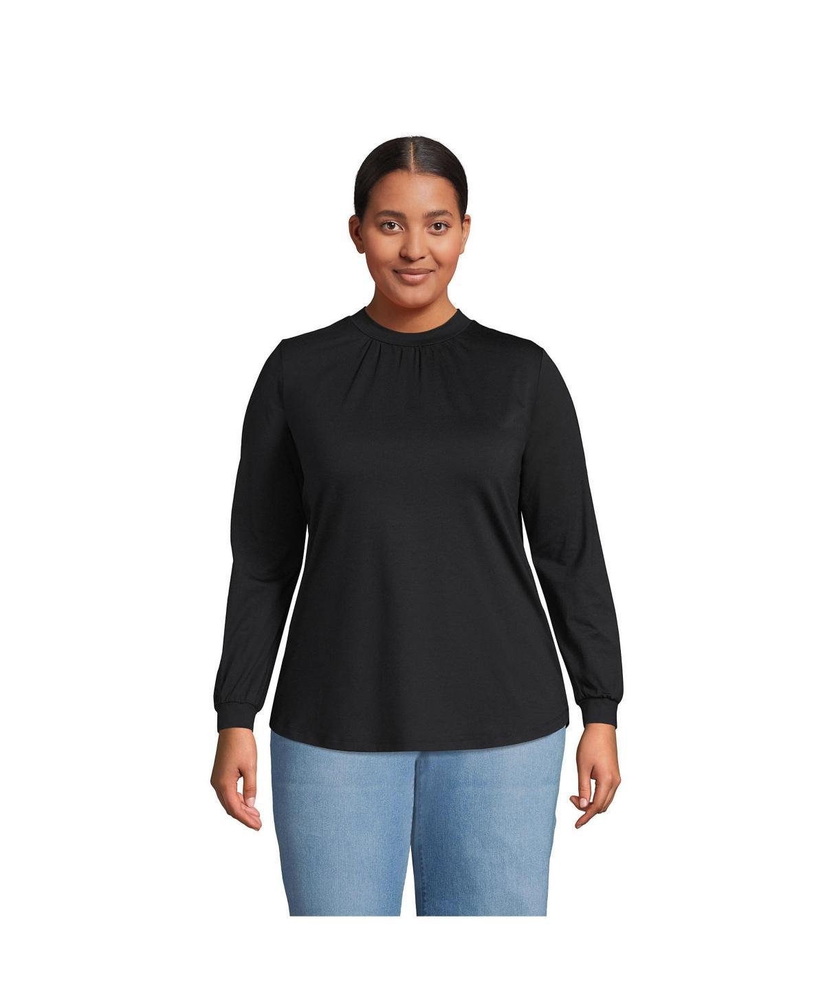 Lands End Plus Size Jersey Long Sleeve Gathered Mock Neck Tee Product Image