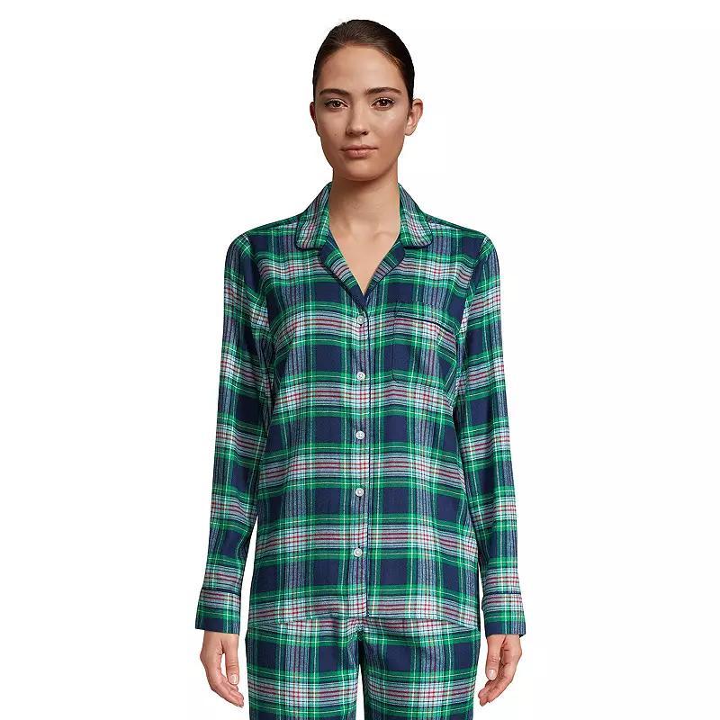 Womens Lands End Long Sleeve Flannel Pajama Top Blue Artisan Plaid Product Image