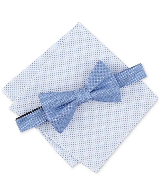 Alfani Mens Minetta Solid Bow Tie & Textured Pocket Square Set, Created for Macys Product Image