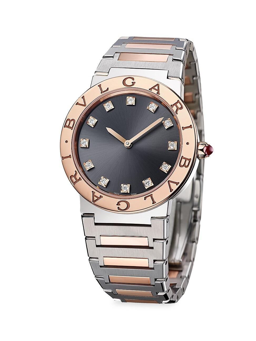 Womens Bvlgari Bvlgari Solotempo Stainless Steel, Rose Gold & Diamond Watch Product Image