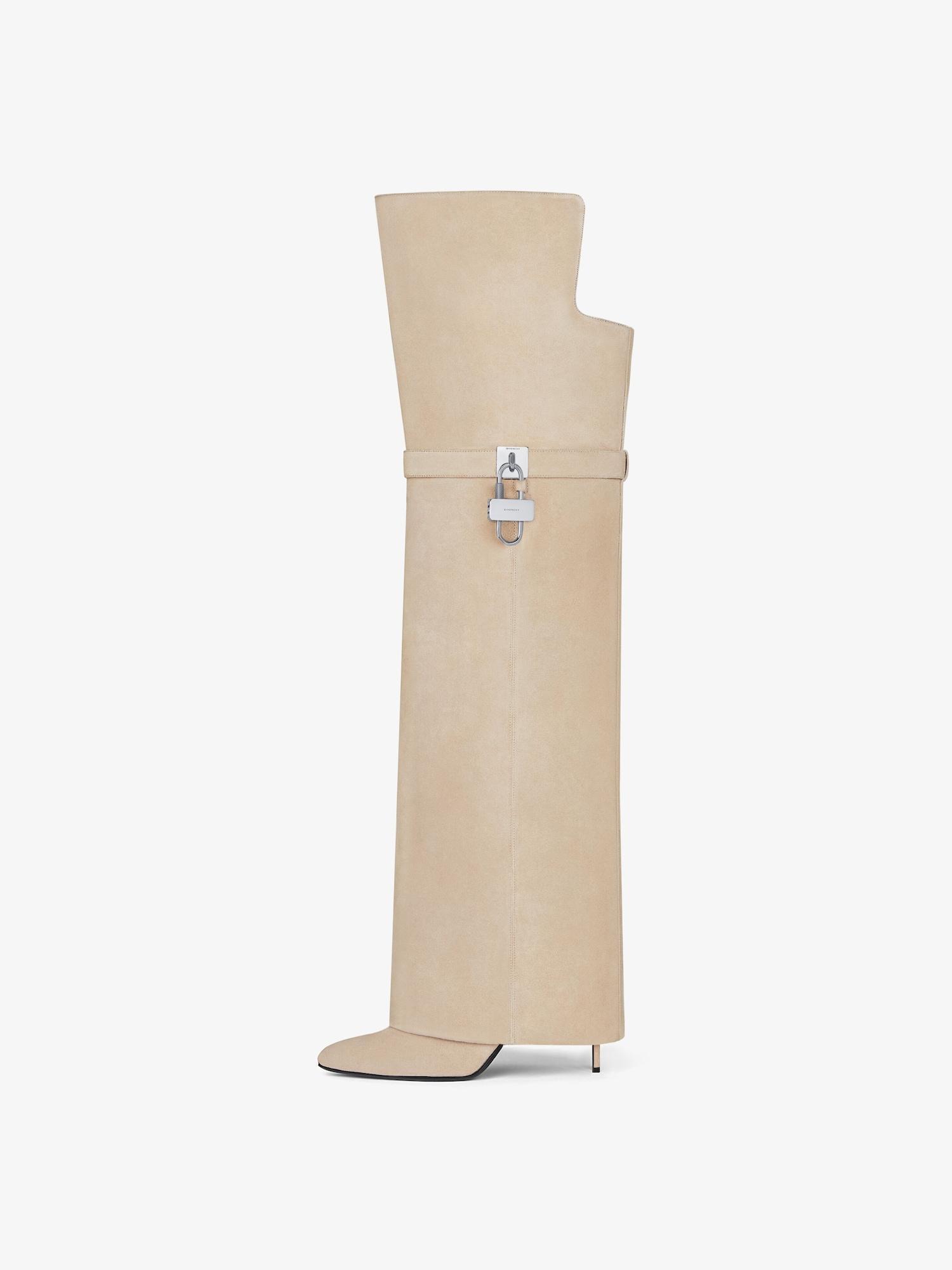 Shark Lock Stiletto over-the-knee boots in suede Product Image