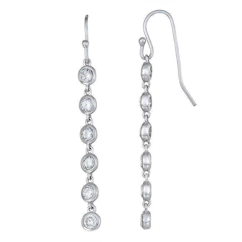 Sterling Silver Cubic Zirconia Linear Dangle Earrings, Womens Product Image