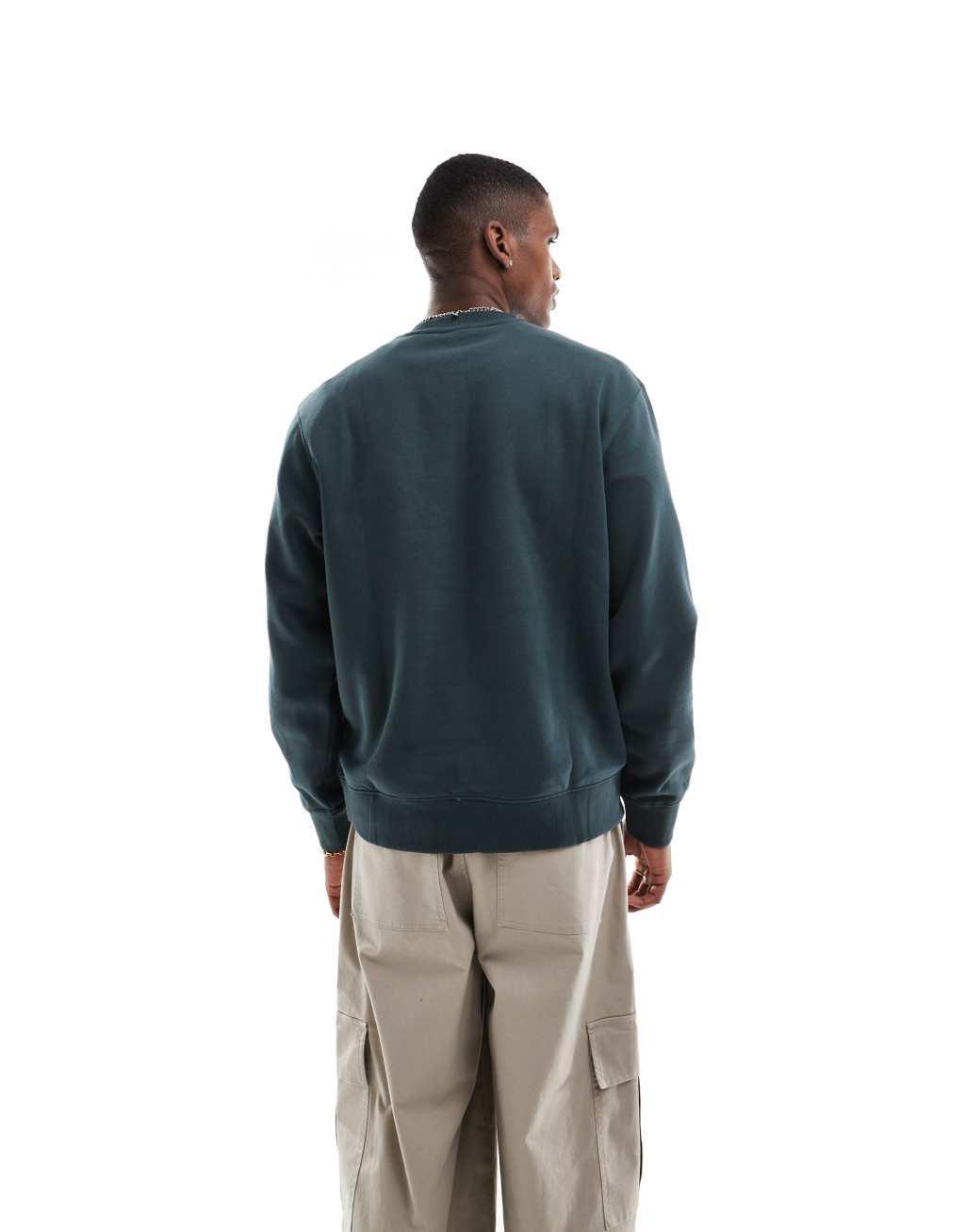 Jack & Jones oversized heavy weight crew neck sweatshirt in dark green Product Image