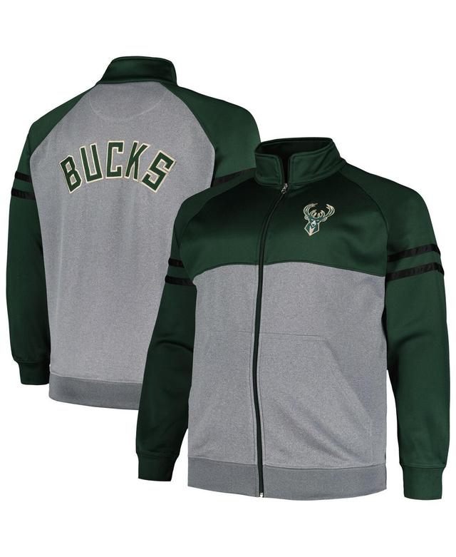 Mens Fanatics Hunter Green Milwaukee Bucks Big and Tall Pieced Stripe Raglan Full-Zip Track Jacket - Hunter Green Product Image