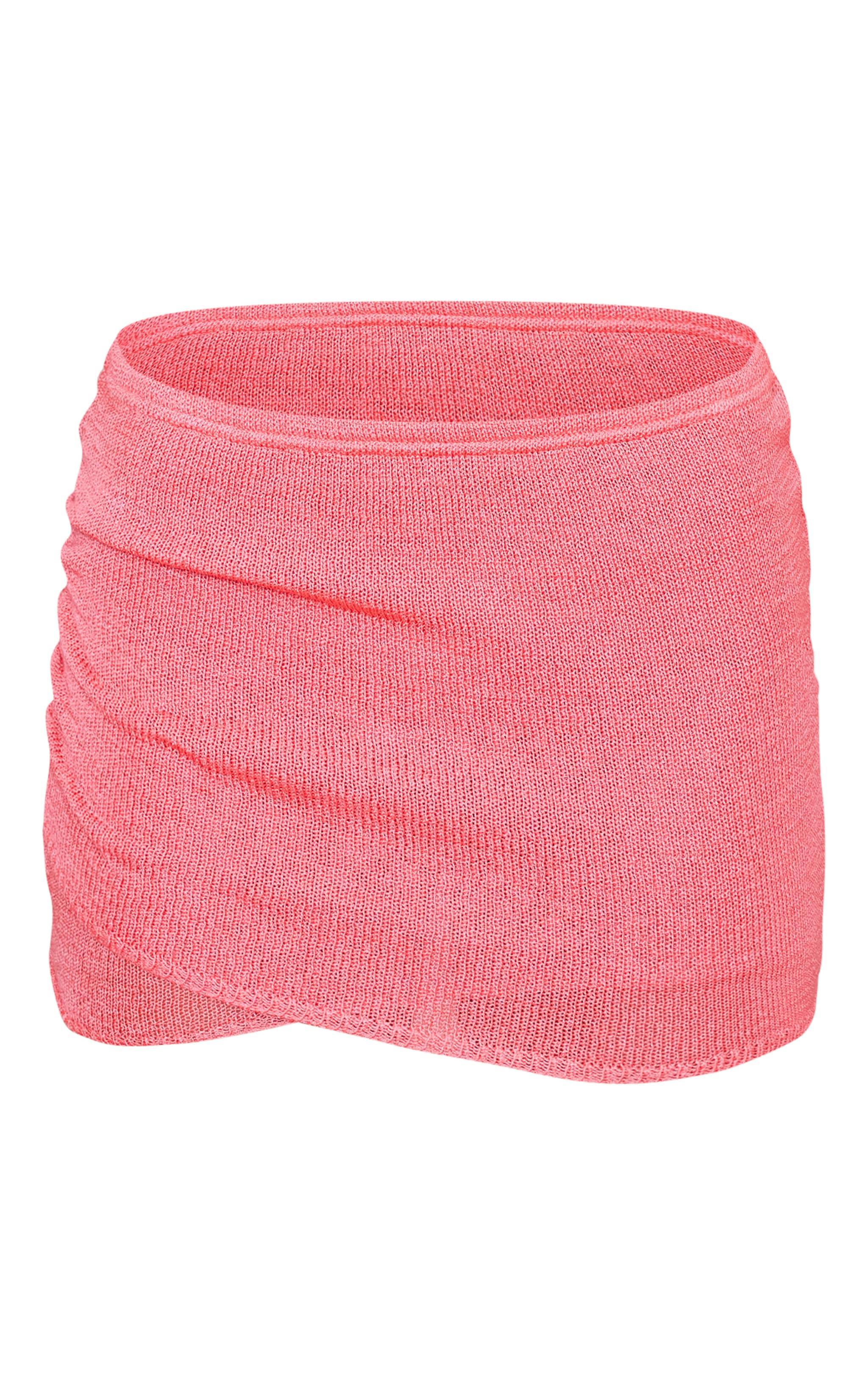 Coral Sheer Filigree Knit Double Layer Mini Skirt Product Image