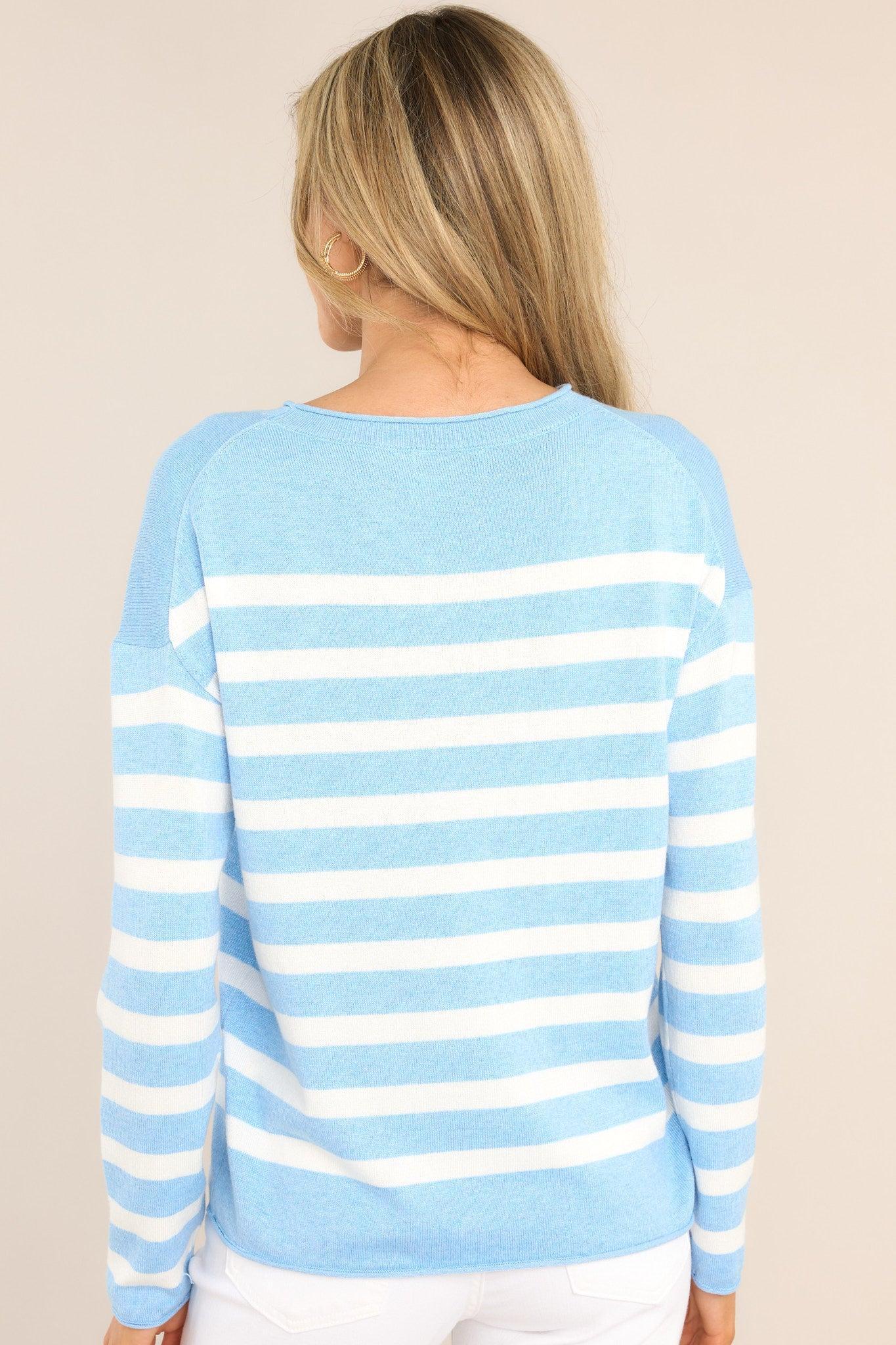 Snuggle In Sky Blue & White Striped Sweater Product Image