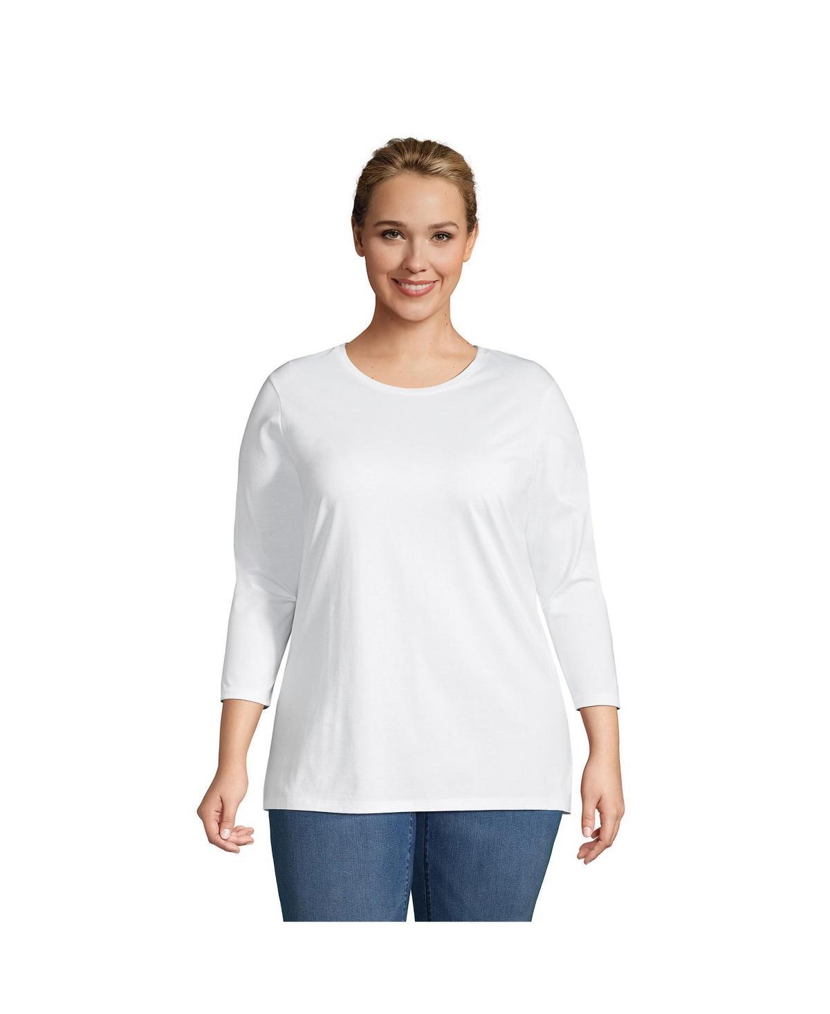 Lands End Womens Plus Size 3/4 Sleeve Cotton Supima Crewneck Tunic Product Image