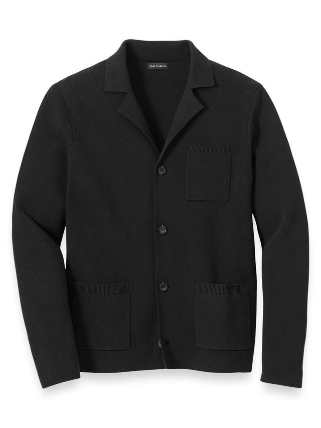 Cotton Notch Lapel Cardigan Sweater - Black Product Image