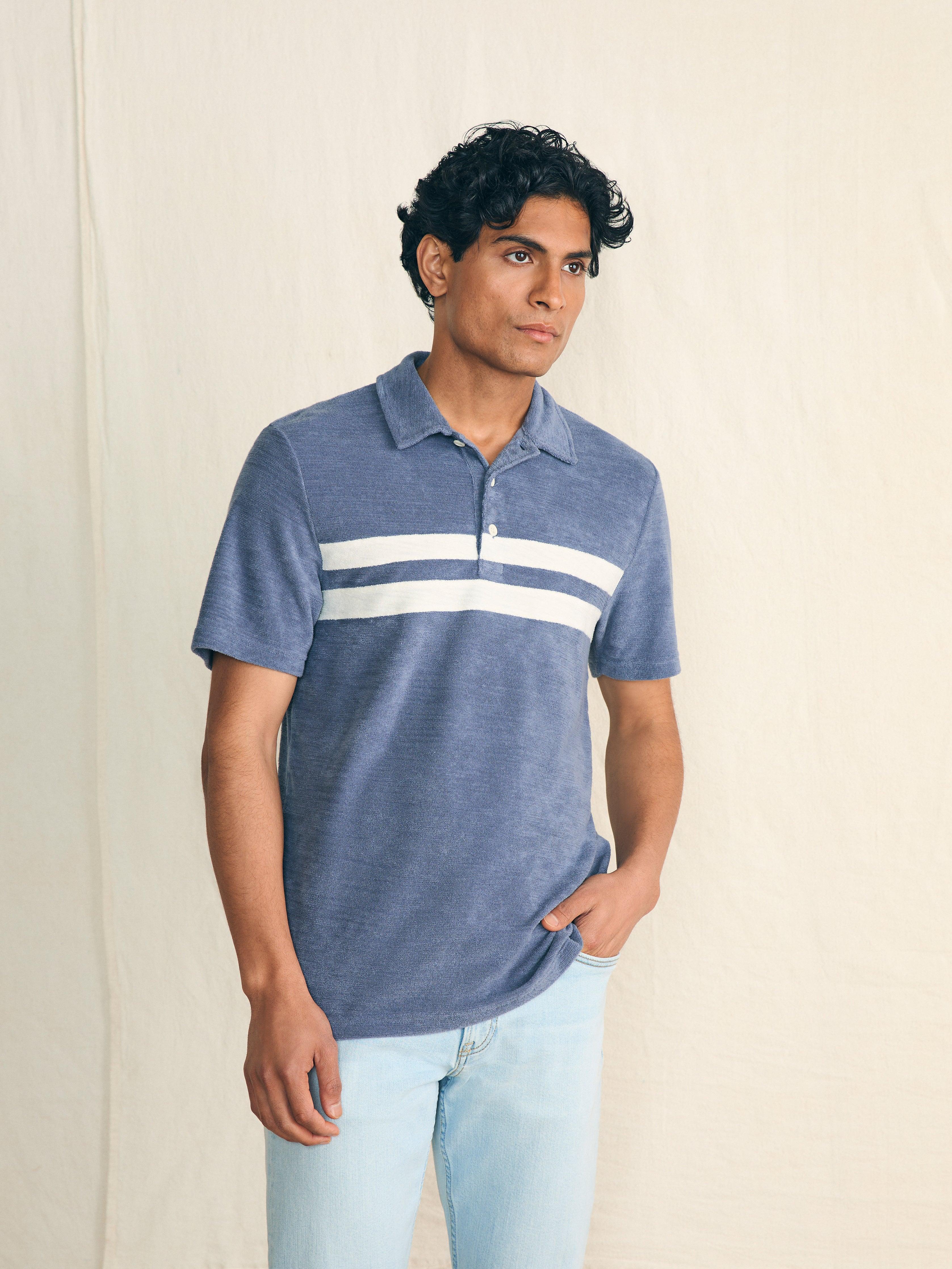 Cabana Towel Terry Surf Stripe Polo Shirt - Ivory Storm Male Product Image