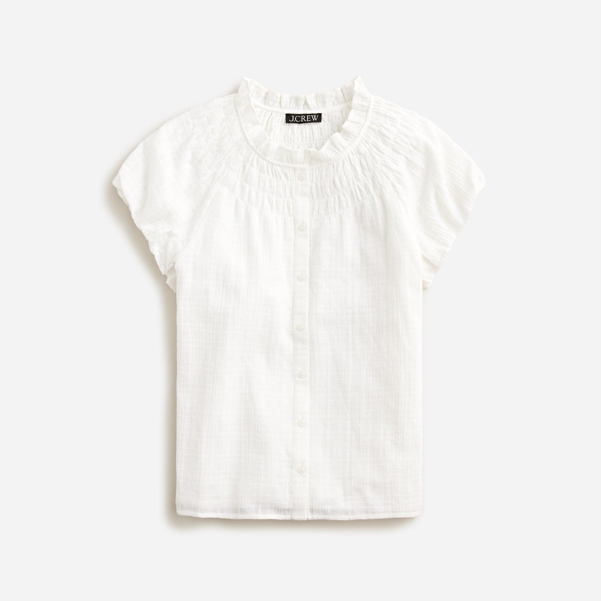 Smocked-neck top in textured gauze Product Image