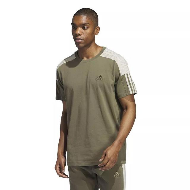 Mens adidas Essentials 3-Stripes Color Block Sportswear T-Shirt Green Putty Gray Product Image