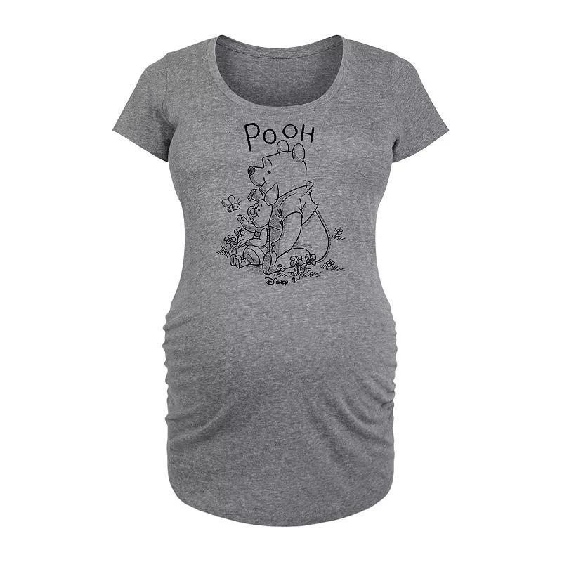 Disneys Winnie the Pooh Piglet & Pooh Maternity Graphic Tee, Womens Grey Gray Product Image