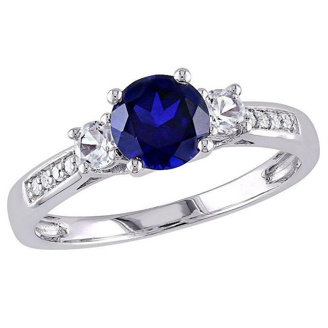 Stella Grace 10k White Gold Lab-Created Blue and White Sapphire and Diamond Accent 3-Stone Ring, Womens Product Image