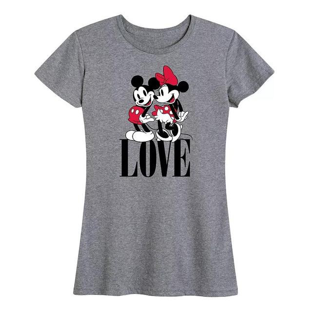 Disneys Mickey & Minnie Mouse Womens Love Graphic Tee Grey Gray Product Image