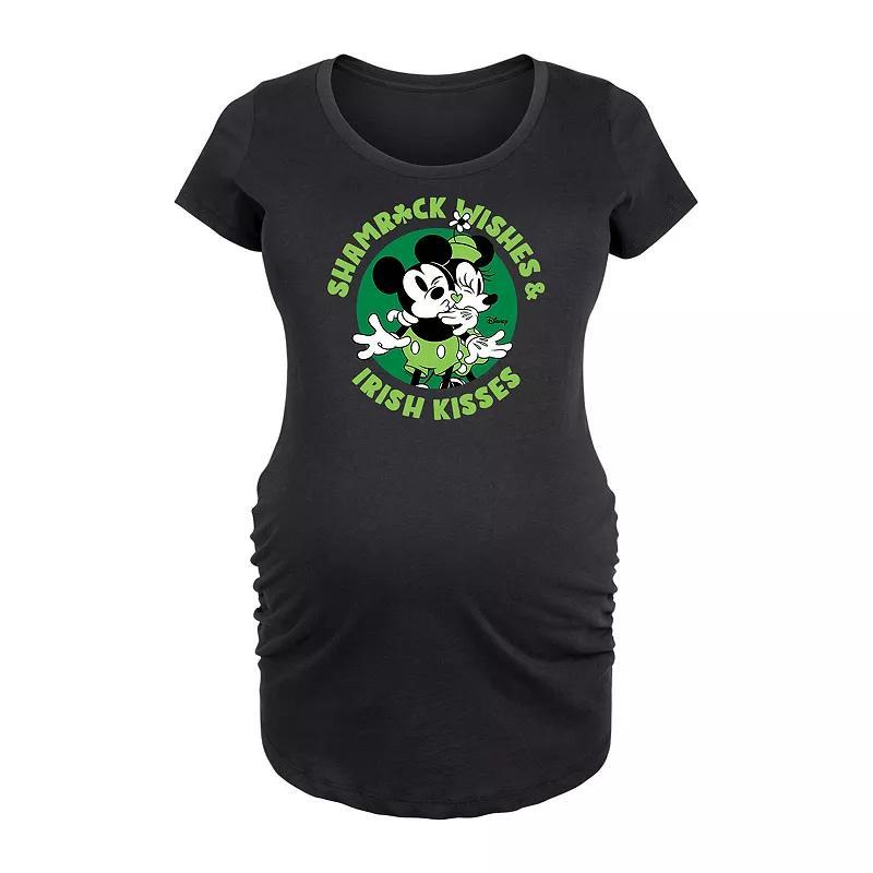 Disneys Mickey & Minnie Mouse Maternity Shamrock Wishes Irish Kisses Graphic Tee, Womens Blue Product Image