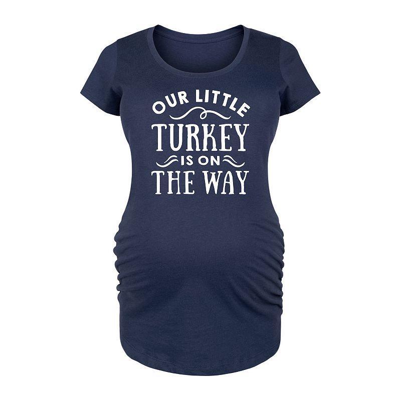 Maternity Our Little Turkey Is On The Way Graphic Tee, Girls Blue Product Image