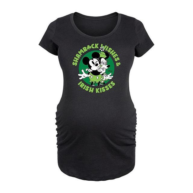 Disneys Mickey & Minnie Mouse Maternity Shamrock Wishes Irish Kisses Graphic Tee, Womens Blue Product Image