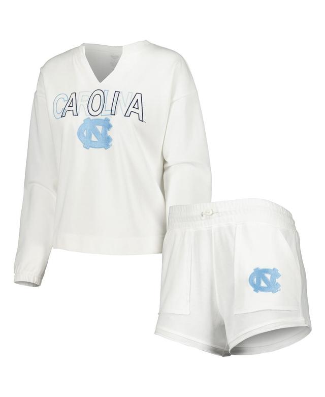 Womens Concepts Sport White North Carolina Tar Heels Sunray Notch Neck Long Sleeve T-shirt and Shorts Set Product Image