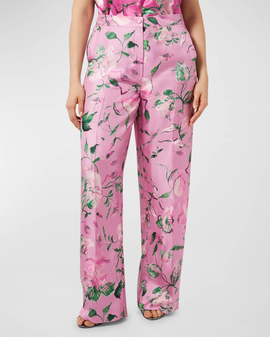 Plus Size Maremma Floral-Print Silk Pants Product Image