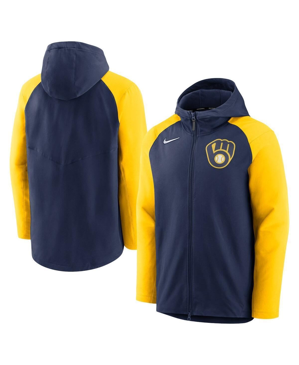 Mens Nike Navy and Gold Milwaukee Brewers Authentic Collection Full-Zip Hoodie Performance Jacket - Navy Product Image