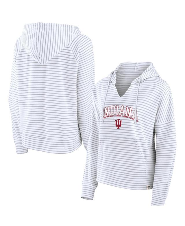 Womens Fanatics White Indiana Hoosiers Striped Notch Neck Pullover Hoodie Product Image