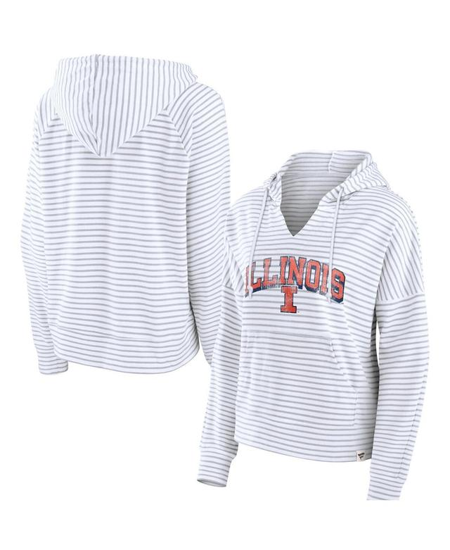 Womens Fanatics White Illinois Fighting Illini Striped Notch Neck Pullover Hoodie Product Image