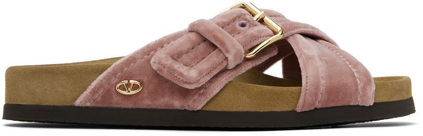 Pink Fussfriend Velvet Sandals In Zn9 Lip/sigaro Product Image