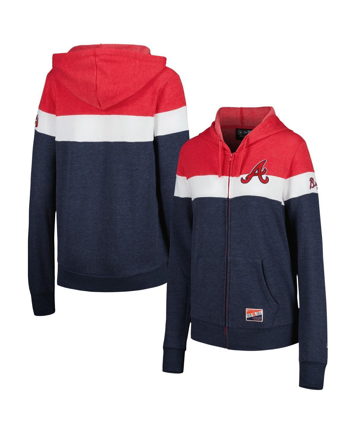 Womens New Era Heather Atlanta Braves Colorblock Full-Zip Hoodie Jacket Blue Product Image