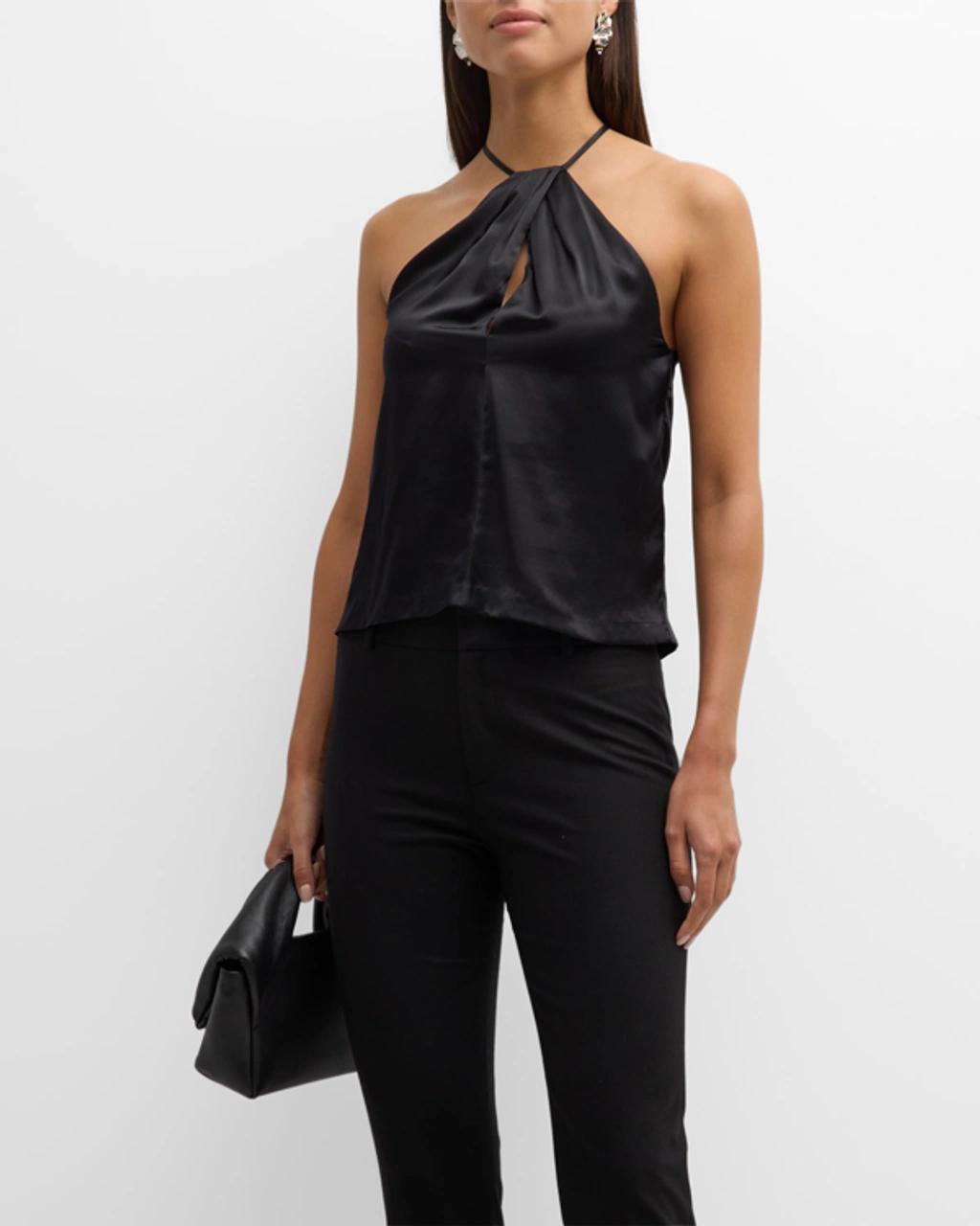 NILI LOTAN Edwige Halter Keyhole Silk Top In Black Product Image