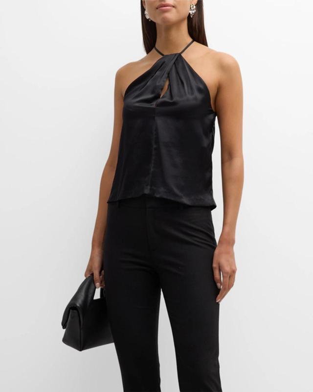 NILI LOTAN Edwige Halter Keyhole Silk Top In Black Product Image