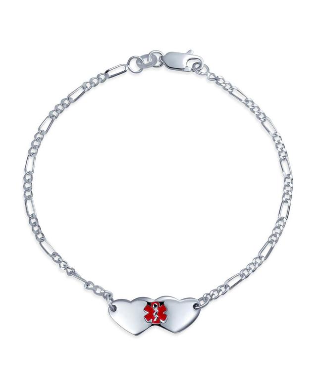 Bling Jewelry Blank Dainty Connected Double Heart Shape Medical Identification Medical Id Bracelet For Women .Sterling Small Wrist 7 Inch - Sil Product Image