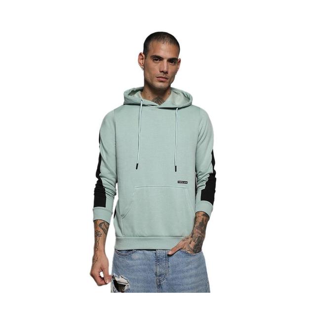 Campus Sutra Mens Sage Green Pullover Hoodie With Contrast Back Product Image