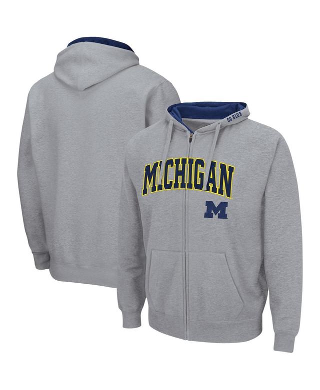 Mens Colosseum Heathered Gray Michigan Wolverines Arch & Logo 3.0 Full-Zip Hoodie Grey Product Image