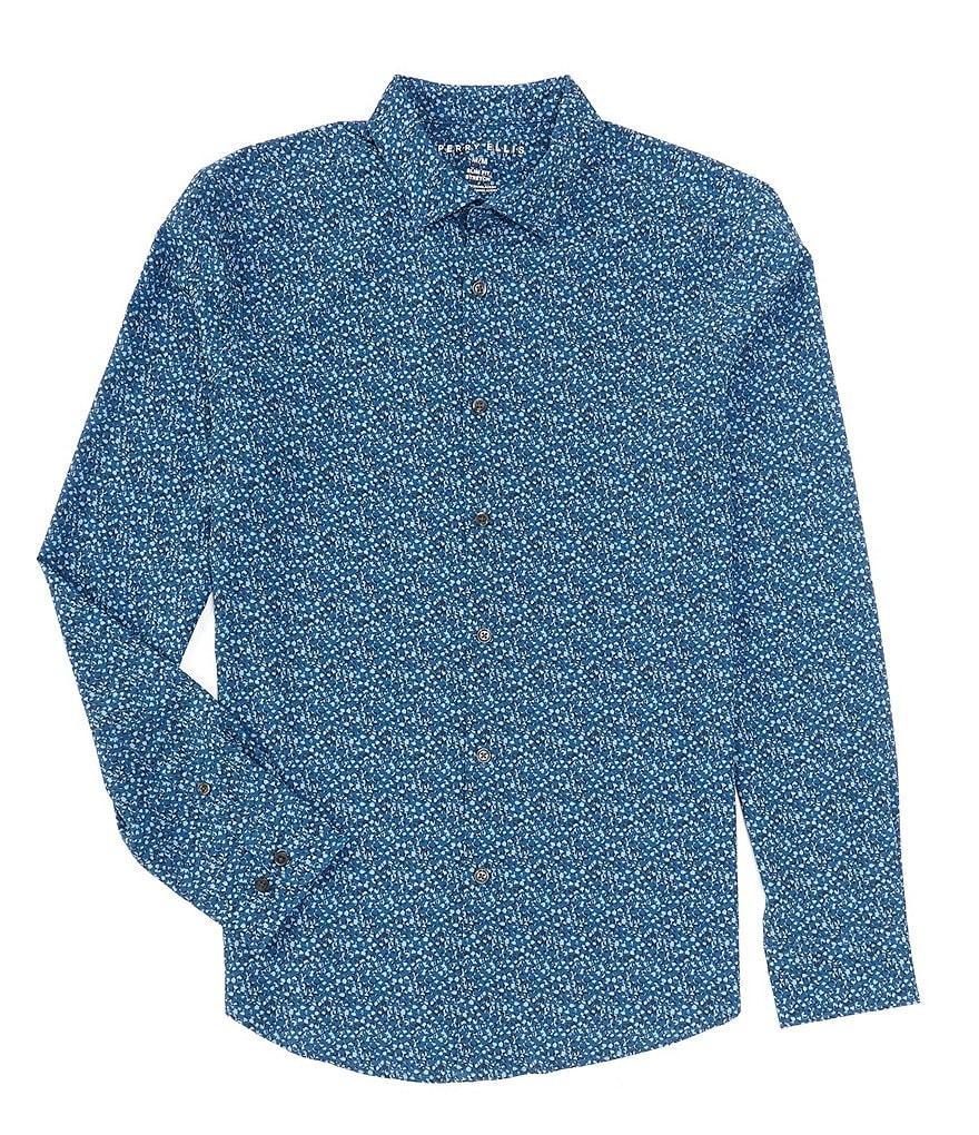 Perry Ellis Slim-Fit Performance Stretch Ditsy Floral Print Long Sleeve Woven Shirt Product Image