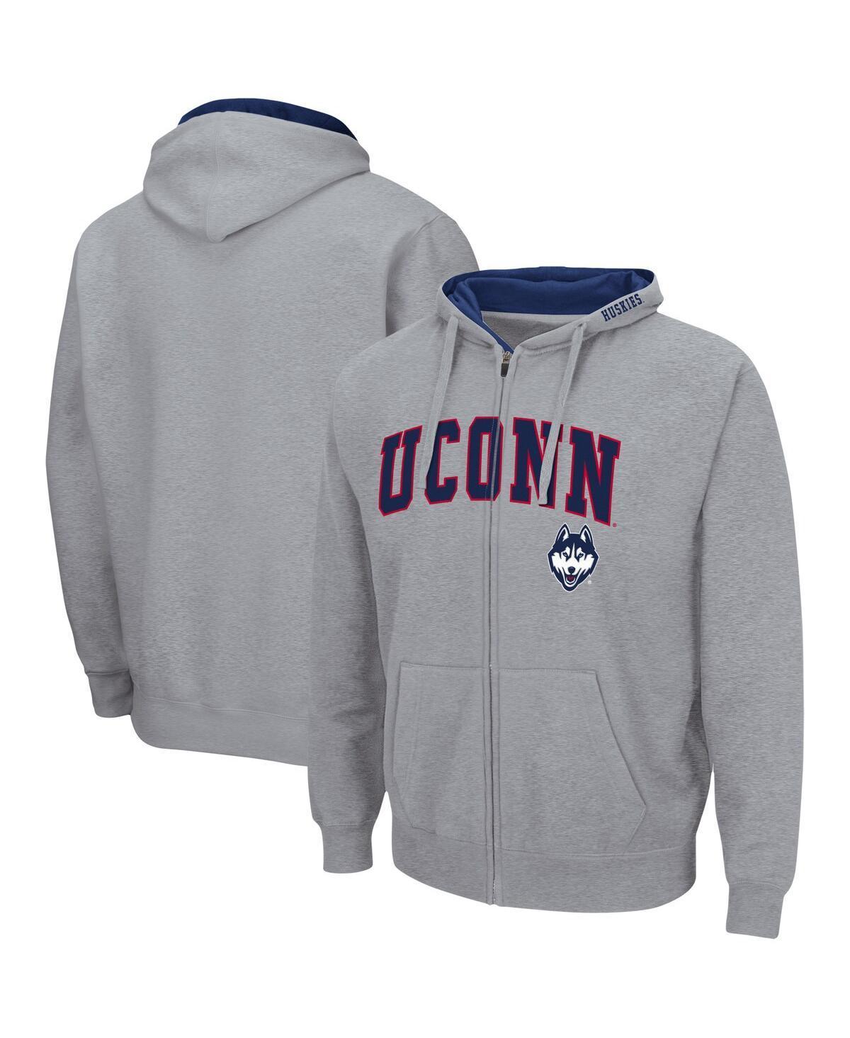 Mens Colosseum Heathered Gray UConn Huskies Arch and Logo 3.0 Full-Zip Hoodie Product Image