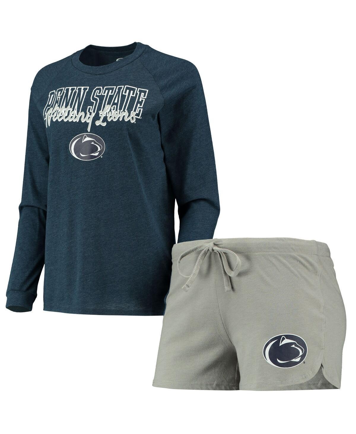 Womens Concepts Sport Navy Penn State Nittany Lions Raglan Long Sleeve T-shirt and Shorts Sleep Set - Navy Product Image