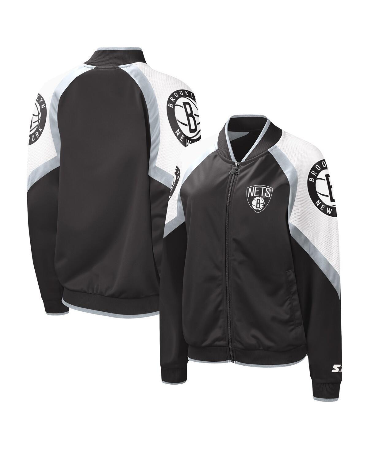 Womens Starter Black, Silver Brooklyn Nets Fan Girl Satin Raglan Full-Zip Jacket Product Image