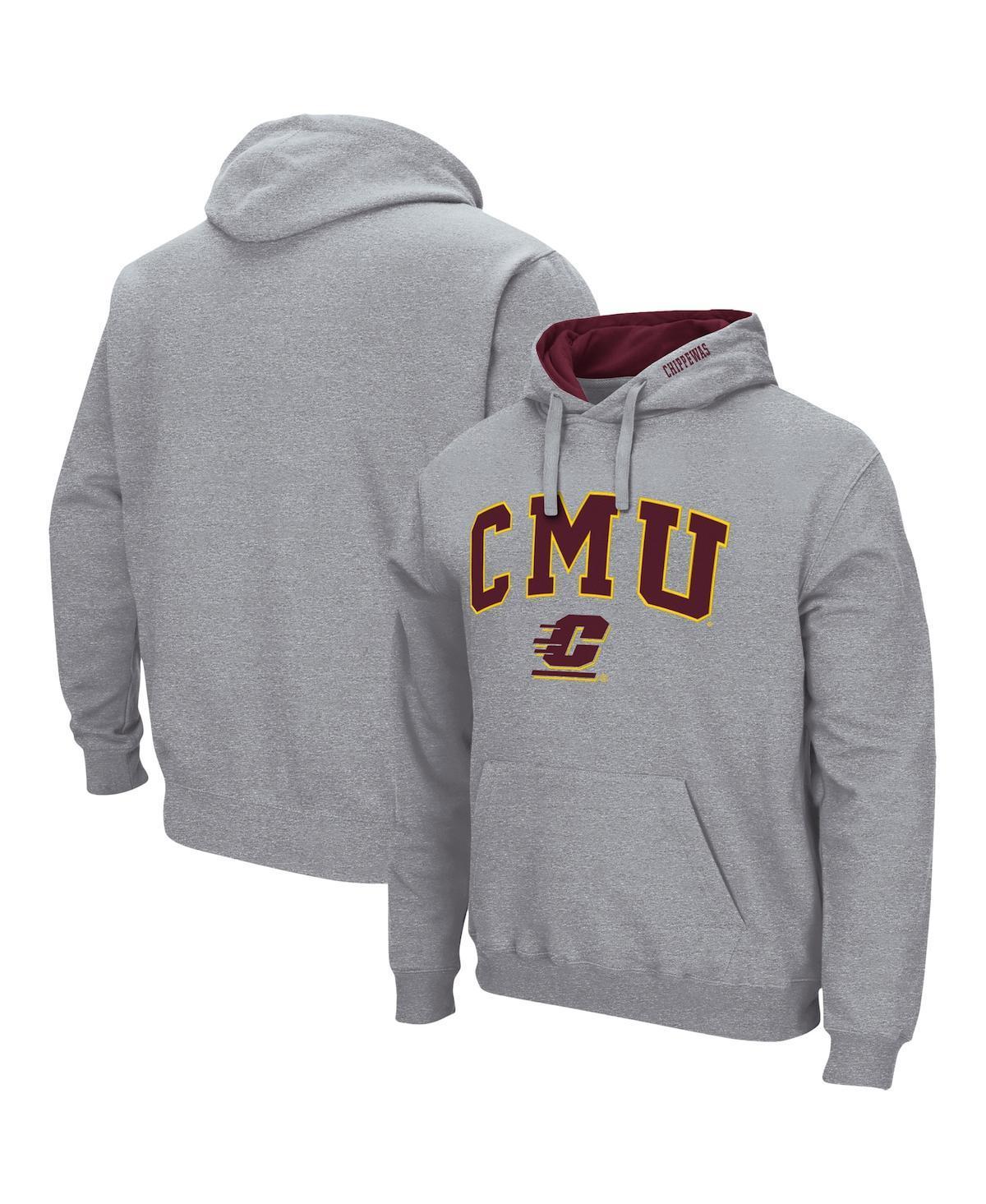 Mens Colosseum Heathered Gray Ball State Cardinals Arch & Logo 3.0 Pullover Hoodie Product Image