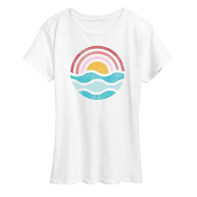 Womens Simple Sunset Waves Graphic Tee, Girls Product Image