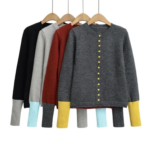 Round Neck Two Tone Cardigan Product Image